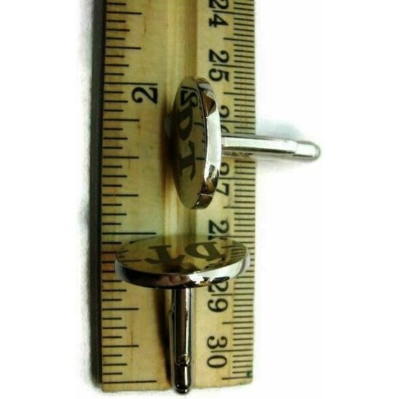 "DT" Monogram Cufflinks Bullet Oval 1" x 3/4" Silver Tone Party Wedding Shirt - Picture 3 of 4